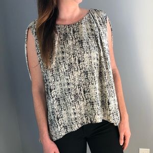 Julie Haus silk drape blouse in black and white